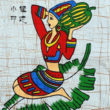 贵州扎染布艺民族风装饰品手工重彩皮画蜡染桌布客厅挂画傣族少女