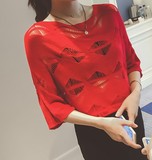 2016夏季新款韩版宽松镂空针织衫大码罩衫网衫套头毛衣蝙蝠衫女潮