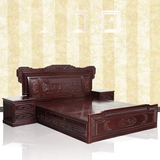 鸿伟红木家具南美酸枝木中式雕花2米双人床大床带储物空间床头柜