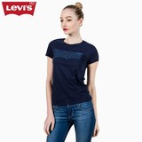 Levi's李维斯春夏季女士Logo印花纯棉藏蓝色短袖T恤32223-0214