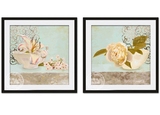 查理夫人 简约美式客厅油画手绘 沙发背景挂画双联画静物花卉665