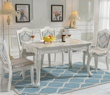 现代欧式餐桌椅组合白色实木大理石餐桌雕花餐桌长方形6人座饭桌
