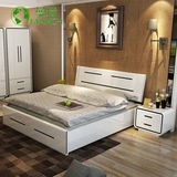 曼琦 现代简约板式床双人床 小户型亮白烤漆床大床1.8米1.5米