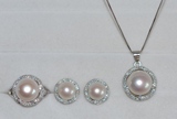 预售天然珍珠套装大珍珠项链耳钉戒指4件套银链子多色可选特价