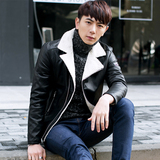 男士冬季外套韩版修身青年加厚加绒皮衣潮男装皮毛一体男PU皮夹克