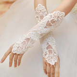 包邮韩版高端新娘结婚婚纱中长款白色手套蕾丝礼服配饰红色短款