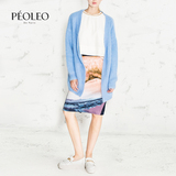 Peoleo2015秋冬新款女装个性时尚潮外套中长款V领针织开衫女毛衣