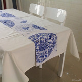 中式高档青花瓷棉麻桌布 餐桌布布艺台布茶几布 桌旗 可定做桌布