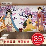日式和风文化墙纸日本料理寿司店壁画复古浮世绘仕女主题餐厅壁纸