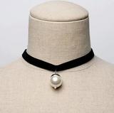 韩国进口饰品正品现货代购韩式女孩大珍珠串黑色精致锁骨短款项链