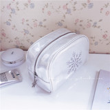 外贸原单 银白色雪花刺绣防水化妆包 大容量洗漱包 收纳整理包