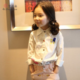 女童长袖衬衫2016春装新款童装韩版儿童休闲翻领字母印花白色衬衣