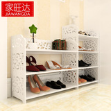 欧式创意雕花简易多层收纳架 镂空塑料木塑板白色鞋柜组合鞋架