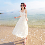 白色刺绣连衣裙女中长款大码宽松纯色长裙波西米亚海边度假沙滩裙