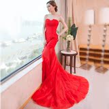 2016新款婚纱礼服时尚收腰修身显瘦包臀韩式鱼尾晚装礼服红色抹胸