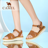 Camel/骆驼女鞋 2016夏季新款休闲复古 磨砂牛皮搭扣中跟凉鞋女