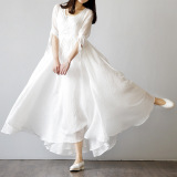 萦尘。原创中式女装禅意汉服改良棉麻连衣裙 中国风仙气长裙