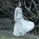 池希2016秋装新款原创棉麻女装修身显瘦长袖外套白色短西装CX6W01