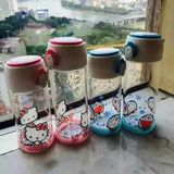 hello kitty哆啦A梦卡通玻璃水杯 创意儿童女带扣手提玻璃杯 茶杯