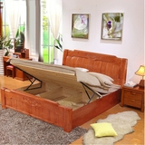 现代简约纯实木床橡木床1.8米1.5米单双人婚床储物高箱家具床包邮