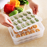 饺子保鲜盒 长方形密封盒冰箱收纳水果便当盒 透明方形三层干货盒