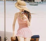 2016新款韩版时尚保守女士挂脖泳装遮肚显瘦泡温泉连体游泳衣女