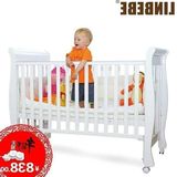 霖贝儿婴儿床实木白色欧式高端多功能宝宝床BB床可变儿童床带滚轮