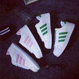 韩国ulzzang贝壳鞋三条杠黑白粉色绿色贝壳头运动鞋情侣男女板鞋