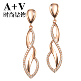 A+V18K玫瑰金钻石耳环女时尚奢华高贵长款结婚耳饰专柜正品