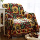 出口纯棉加厚 休闲沙发毯 床盖桌布装饰挂毯美式乡村向日葵红花魁