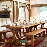 美式复古全实木餐桌茶桌别墅餐台高档酒店中式餐馆咖啡厅桌椅组合