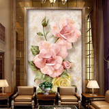 无纺布欧式3D壁画玄关过道走廊立体复古浮雕玫瑰花壁纸背景墙纸布