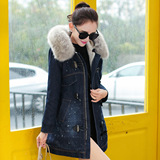 2015冬装新款韩版带帽宽松加绒中长款棉衣棉服女毛领棉袄女外套