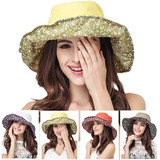 碎花太阳帽子夏季女士户外遮阳女帽 可折叠防紫外线防晒大沿帽子