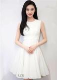 法国代购 maje 15夏新白色仙女裙无袖显瘦百褶裙连衣裙明星同款
