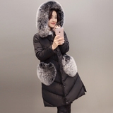 2015冬新款韩版A字型大毛领连帽女中长款羽绒服修身显瘦外套潮