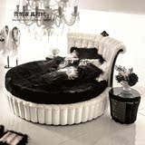 圆床欧式古典实木雕花软床真皮双人婚床后现代公主床别墅样板间床