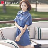 Soneed韩版2016夏装新款女装宽松直筒牛仔蝙蝠短袖连衣裙UC5152媱