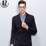 AZ蚁族品牌西装 2016新款深藏青条纹西服男士商务绅士正装西服