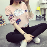 秋冬卫衣女2015新款韩版潮短款卡通猫咪图案加厚加绒长袖学生上衣