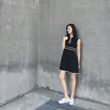 [Surblue]夏季新款韩版修身显瘦百搭高腰无袖包边蝴蝶结连衣裙