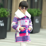 韩版女童外贸童装精品羊毛尼大衣中大童大毛领呢子外套潮