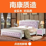 南康全橡木床1.8白色雕花软靠双人床实木床1.5简约欧式2.0公主床