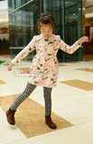 韩国品牌perimitz旗下女童中童儿童冬季柔美印花暖倍儿绒裙式卫衣