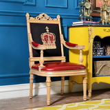 [W]法式新古典欧洲进口白榉木家具 红黑色带扶手国王单椅餐椅预定