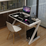 电脑桌 台式家用书桌简约现代钢化玻璃办公桌 简易Z型书桌写字台