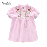 夏季女童衬衫纯棉短袖2016韩版童装儿童衬衣女宝宝立领泡泡袖上衣