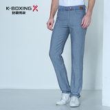 K-boxing/劲霸宽松长裤 男士亚麻休闲裤 夏季新品透气直筒五袋裤