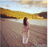 波西米亚印花民族风情连衣裙泰国马尔代度假沙滩裙V领防晒沙滩裙