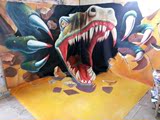 恐龙3D墙画壁画油画纯手绘客厅酒店展会逼真三维立体动物油彩绘